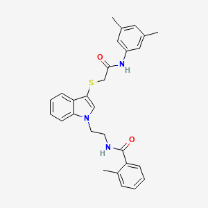 B2966384 N-(2-(3-((2-((3,5-dimethylphenyl)amino)-2-oxoethyl)thio)-1H-indol-1-yl)ethyl)-2-methylbenzamide CAS No. 532970-37-9