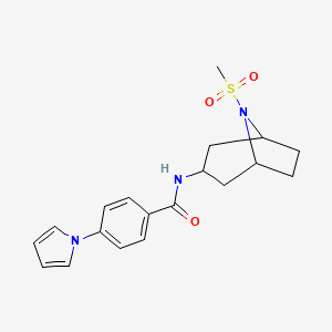 molecular formula C19H23N3O3S B2966423 N-(8-(methylsulfonyl)-8-azabicyclo[3.2.1]octan-3-yl)-4-(1H-pyrrol-1-yl)benzamide CAS No. 2034385-96-9