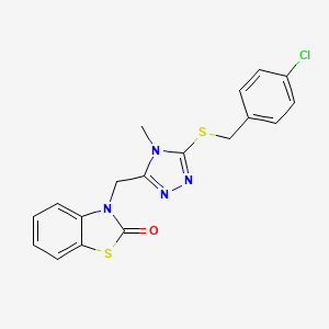 molecular formula C18H15ClN4OS2 B2966437 3-[[5-[(4-Chlorophenyl)methylsulfanyl]-4-methyl-1,2,4-triazol-3-yl]methyl]-1,3-benzothiazol-2-one CAS No. 847400-82-2