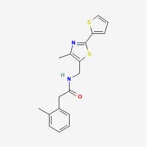 molecular formula C18H18N2OS2 B2966532 N-((4-methyl-2-(thiophen-2-yl)thiazol-5-yl)methyl)-2-(o-tolyl)acetamide CAS No. 1396859-93-0
