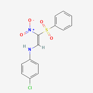 molecular formula C14H11ClN2O4S B2966537 N-[(E)-2-(benzenesulfonyl)-2-nitroethenyl]-4-chloroaniline CAS No. 338397-49-2