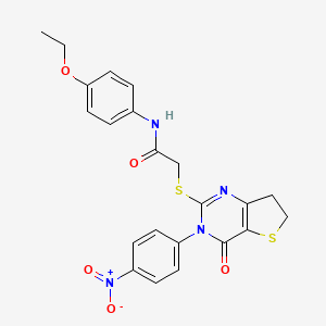 molecular formula C22H20N4O5S2 B2966622 N-(4-ethoxyphenyl)-2-((3-(4-nitrophenyl)-4-oxo-3,4,6,7-tetrahydrothieno[3,2-d]pyrimidin-2-yl)thio)acetamide CAS No. 687568-19-0