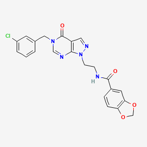 molecular formula C22H18ClN5O4 B2966625 N-(2-(5-(3-chlorobenzyl)-4-oxo-4,5-dihydro-1H-pyrazolo[3,4-d]pyrimidin-1-yl)ethyl)benzo[d][1,3]dioxole-5-carboxamide CAS No. 922111-07-7