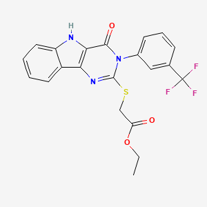molecular formula C21H16F3N3O3S B2966649 ethyl 2-({4-oxo-3-[3-(trifluoromethyl)phenyl]-3H,4H,5H-pyrimido[5,4-b]indol-2-yl}sulfanyl)acetate CAS No. 536716-44-6