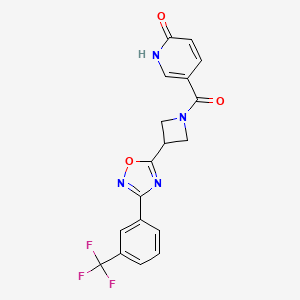 molecular formula C18H13F3N4O3 B2966693 5-(3-(3-(3-(trifluoromethyl)phenyl)-1,2,4-oxadiazol-5-yl)azetidine-1-carbonyl)pyridin-2(1H)-one CAS No. 1351588-17-4