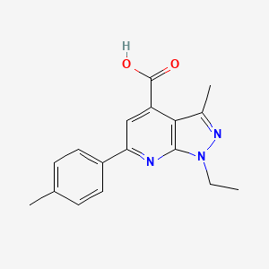 molecular formula C17H17N3O2 B2966723 1-Ethyl-3-methyl-6-(p-tolyl)-1H-pyrazolo[3,4-b]pyridine-4-carboxylic acid CAS No. 937598-67-9
