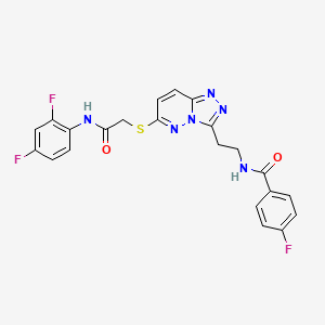 molecular formula C22H17F3N6O2S B2966753 N-(2-(6-((2-((2,4-difluorophenyl)amino)-2-oxoethyl)thio)-[1,2,4]triazolo[4,3-b]pyridazin-3-yl)ethyl)-4-fluorobenzamide CAS No. 897758-76-8
