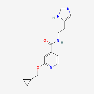molecular formula C15H18N4O2 B2966763 N-(2-(1H-imidazol-4-yl)ethyl)-2-(cyclopropylmethoxy)isonicotinamide CAS No. 2034244-90-9