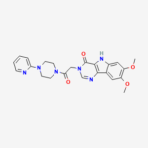 molecular formula C23H24N6O4 B2966903 7,8-dimethoxy-3-(2-oxo-2-(4-(pyridin-2-yl)piperazin-1-yl)ethyl)-3H-pyrimido[5,4-b]indol-4(5H)-one CAS No. 1105226-38-7