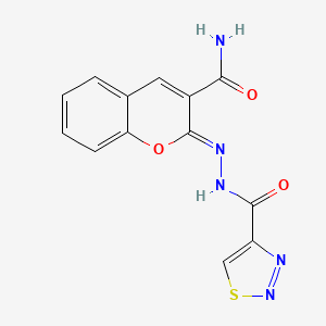molecular formula C13H9N5O3S B2966906 (2Z)-2-{[(1,2,3-thiadiazol-4-yl)formamido]imino}-2H-chromene-3-carboxamide CAS No. 2380195-59-3