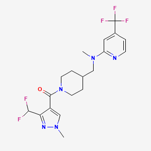 molecular formula C19H22F5N5O B2966950 N-({1-[3-(difluoromethyl)-1-methyl-1H-pyrazole-4-carbonyl]piperidin-4-yl}methyl)-N-methyl-4-(trifluoromethyl)pyridin-2-amine CAS No. 2415586-67-1