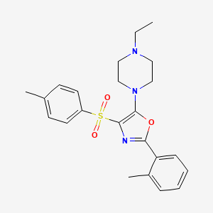 molecular formula C23H27N3O3S B2966963 5-(4-Ethylpiperazin-1-yl)-2-(o-tolyl)-4-tosyloxazole CAS No. 862758-93-8