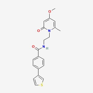 molecular formula C20H20N2O3S B2966973 N-(2-(4-methoxy-6-methyl-2-oxopyridin-1(2H)-yl)ethyl)-4-(thiophen-3-yl)benzamide CAS No. 2034267-06-4