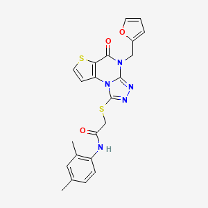 molecular formula C22H19N5O3S2 B2967020 N-(2,4-dimethylphenyl)-2-((4-(furan-2-ylmethyl)-5-oxo-4,5-dihydrothieno[2,3-e][1,2,4]triazolo[4,3-a]pyrimidin-1-yl)thio)acetamide CAS No. 1296317-05-9