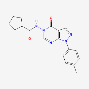 molecular formula C18H19N5O2 B2967025 N-(4-oxo-1-(p-tolyl)-1H-pyrazolo[3,4-d]pyrimidin-5(4H)-yl)cyclopentanecarboxamide CAS No. 899736-97-1