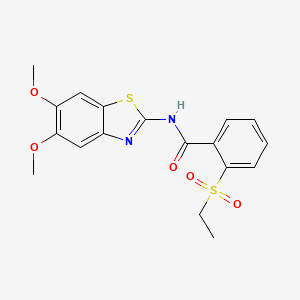 molecular formula C18H18N2O5S2 B2967033 N-(5,6-dimethoxy-1,3-benzothiazol-2-yl)-2-(ethanesulfonyl)benzamide CAS No. 886932-22-5
