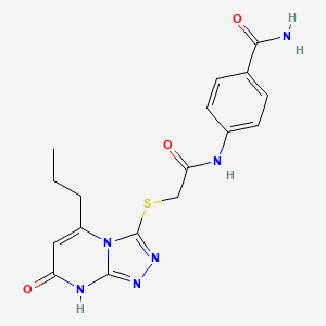 4-(2-((7-Oxo-5-propyl-7,8-dihydro-[1,2,4]triazolo[4,3-a]pyrimidin-3-yl)thio)acetamido)benzamide