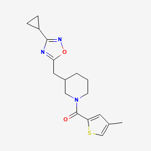 molecular formula C17H21N3O2S B2967098 (3-((3-Cyclopropyl-1,2,4-oxadiazol-5-yl)methyl)piperidin-1-yl)(4-methylthiophen-2-yl)methanone CAS No. 1705375-18-3