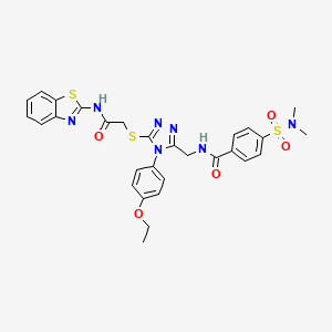 molecular formula C29H29N7O5S3 B2967119 N-[[5-[2-(1,3-benzothiazol-2-ylamino)-2-oxoethyl]sulfanyl-4-(4-ethoxyphenyl)-1,2,4-triazol-3-yl]methyl]-4-(dimethylsulfamoyl)benzamide CAS No. 309968-45-4