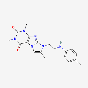 molecular formula C19H22N6O2 B2967122 1,3,7-trimethyl-8-(2-(p-tolylamino)ethyl)-1H-imidazo[2,1-f]purine-2,4(3H,8H)-dione CAS No. 923152-07-2