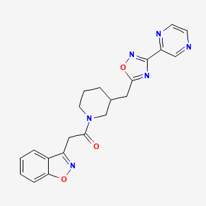 molecular formula C21H20N6O3 B2967123 2-(Benzo[d]isoxazol-3-yl)-1-(3-((3-(pyrazin-2-yl)-1,2,4-oxadiazol-5-yl)methyl)piperidin-1-yl)ethanone CAS No. 1705937-02-5