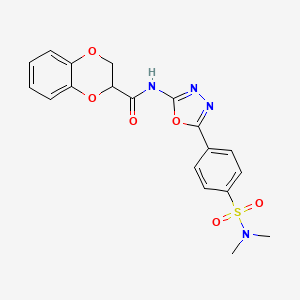 molecular formula C19H18N4O6S B2967130 N-(5-(4-(N,N-dimethylsulfamoyl)phenyl)-1,3,4-oxadiazol-2-yl)-2,3-dihydrobenzo[b][1,4]dioxine-2-carboxamide CAS No. 1170247-50-3