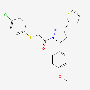molecular formula C22H19ClN2O2S2 B2967135 2-((4-chlorophenyl)thio)-1-(5-(4-methoxyphenyl)-3-(thiophen-2-yl)-4,5-dihydro-1H-pyrazol-1-yl)ethanone CAS No. 403843-23-2