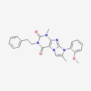 molecular formula C24H23N5O3 B2967147 8-(2-methoxyphenyl)-1,7-dimethyl-3-phenethyl-1H-imidazo[2,1-f]purine-2,4(3H,8H)-dione CAS No. 877643-89-5