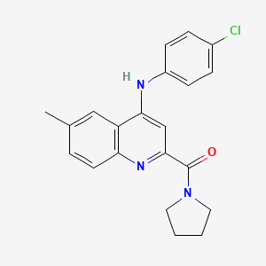 molecular formula C21H20ClN3O B2967152 N-(4-chlorophenyl)-6-methyl-2-(pyrrolidine-1-carbonyl)quinolin-4-amine CAS No. 1251566-38-7