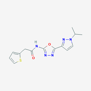 molecular formula C14H15N5O2S B2967182 N-(5-(1-isopropyl-1H-pyrazol-3-yl)-1,3,4-oxadiazol-2-yl)-2-(thiophen-2-yl)acetamide CAS No. 1210488-27-9