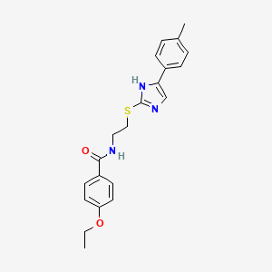 molecular formula C21H23N3O2S B2967200 4-ethoxy-N-(2-((5-(p-tolyl)-1H-imidazol-2-yl)thio)ethyl)benzamide CAS No. 897454-77-2