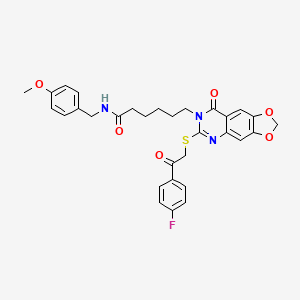 6-(6-((2-(4-fluorophenyl)-2-oxoethyl)thio)-8-oxo-[1,3]dioxolo[4,5-g]quinazolin-7(8H)-yl)-N-(4-methoxybenzyl)hexanamide