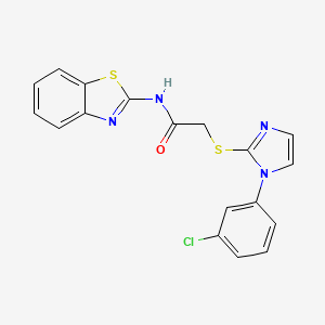 molecular formula C18H13ClN4OS2 B2967273 N-(1,3-benzothiazol-2-yl)-2-{[1-(3-chlorophenyl)-1H-imidazol-2-yl]sulfanyl}acetamide CAS No. 851078-99-4