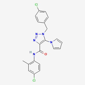 molecular formula C21H17Cl2N5O B2967286 N-(4-chloro-2-methylphenyl)-1-[(4-chlorophenyl)methyl]-5-(1H-pyrrol-1-yl)-1H-1,2,3-triazole-4-carboxamide CAS No. 1251565-28-2