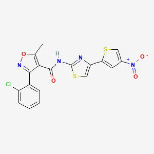 molecular formula C18H11ClN4O4S2 B2967336 3-(2-chlorophenyl)-5-methyl-N-(4-(4-nitrothiophen-2-yl)thiazol-2-yl)isoxazole-4-carboxamide CAS No. 1172939-79-5