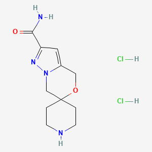 molecular formula C11H18Cl2N4O2 B2967337 Spiro[4,7-dihydropyrazolo[5,1-c][1,4]oxazine-6,4'-piperidine]-2-carboxamide;dihydrochloride CAS No. 2247102-78-7
