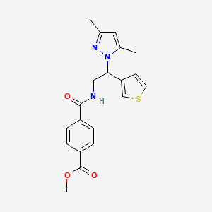 molecular formula C20H21N3O3S B2967339 methyl 4-((2-(3,5-dimethyl-1H-pyrazol-1-yl)-2-(thiophen-3-yl)ethyl)carbamoyl)benzoate CAS No. 2034492-12-9