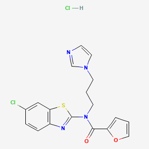 molecular formula C18H16Cl2N4O2S B2967360 N-(3-(1H-imidazol-1-yl)propyl)-N-(6-chlorobenzo[d]thiazol-2-yl)furan-2-carboxamide hydrochloride CAS No. 1215362-74-5