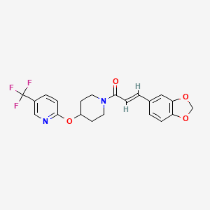 molecular formula C21H19F3N2O4 B2967388 (E)-3-(benzo[d][1,3]dioxol-5-yl)-1-(4-((5-(trifluoromethyl)pyridin-2-yl)oxy)piperidin-1-yl)prop-2-en-1-one CAS No. 1421587-62-3