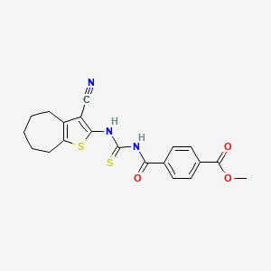 molecular formula C20H19N3O3S2 B2967397 methyl 4-{[({3-cyano-4H,5H,6H,7H,8H-cyclohepta[b]thiophen-2-yl}carbamothioyl)amino]carbonyl}benzoate CAS No. 477509-12-9
