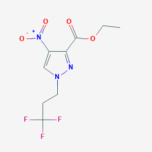 molecular formula C9H10F3N3O4 B2967409 4-nitro-1-(3,3,3-trifluoropropyl)-1H-pyrazole-3-carboxylic acid ethyl ester CAS No. 1352199-91-7