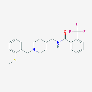 molecular formula C22H25F3N2OS B2967454 N-((1-(2-(methylthio)benzyl)piperidin-4-yl)methyl)-2-(trifluoromethyl)benzamide CAS No. 1286710-42-6
