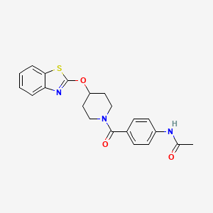 molecular formula C21H21N3O3S B2967480 N-(4-(4-(benzo[d]thiazol-2-yloxy)piperidine-1-carbonyl)phenyl)acetamide CAS No. 1286722-06-2