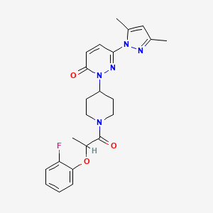 molecular formula C23H26FN5O3 B2967500 6-(3,5-Dimethylpyrazol-1-yl)-2-[1-[2-(2-fluorophenoxy)propanoyl]piperidin-4-yl]pyridazin-3-one CAS No. 2379973-03-0