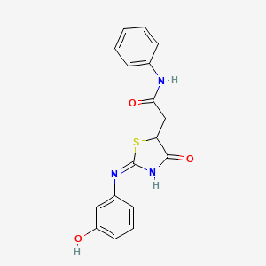 B2967537 (E)-2-(2-((3-hydroxyphenyl)imino)-4-oxothiazolidin-5-yl)-N-phenylacetamide CAS No. 501107-90-0