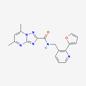 molecular formula C18H16N6O2 B2967562 N-((2-(furan-2-yl)pyridin-3-yl)methyl)-5,7-dimethyl-[1,2,4]triazolo[1,5-a]pyrimidine-2-carboxamide CAS No. 2034549-83-0