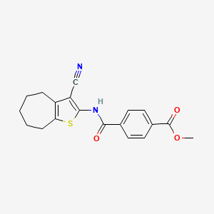 molecular formula C19H18N2O3S B2967581 methyl 4-((3-cyano-5,6,7,8-tetrahydro-4H-cyclohepta[b]thiophen-2-yl)carbamoyl)benzoate CAS No. 391877-04-6