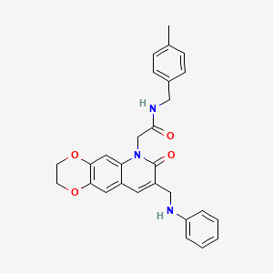 molecular formula C28H27N3O4 B2967591 N-[(4-methylphenyl)methyl]-2-{7-oxo-8-[(phenylamino)methyl]-2H,3H,6H,7H-[1,4]dioxino[2,3-g]quinolin-6-yl}acetamide CAS No. 932470-22-9