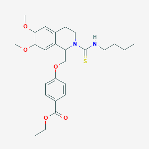 molecular formula C26H34N2O5S B2967642 ethyl 4-{[2-(butylcarbamothioyl)-6,7-dimethoxy-1,2,3,4-tetrahydroisoquinolin-1-yl]methoxy}benzoate CAS No. 536700-95-5