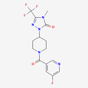 molecular formula C15H15F4N5O2 B2967690 1-(1-(5-fluoronicotinoyl)piperidin-4-yl)-4-methyl-3-(trifluoromethyl)-1H-1,2,4-triazol-5(4H)-one CAS No. 2034602-60-1